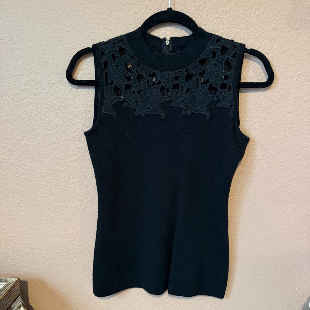White House Black Market Sleeveless Black Floral Blouse